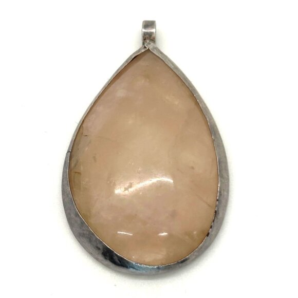 Rose Quartz Teardrop Pendant In Unmarked Sterling Silver Bezel Setting - Picture 2 of 10
